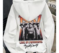 Felpa con cappuccio da donna in cotone con immagini del cast principale e lo slogan "LIVE IN HAWKINS", abbinato al logo "THE FULL PARTY". Una fantastica felpa con cappuccio in stile retrò con fodera i