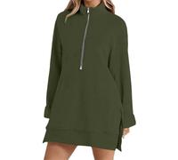 Felpa con cappuccio da donna in cotone giallo, oversize, con maniche lunghe, apertura laterale, per il tempo libero, con collo alto, in tinta unita, per attività all'aria aperta, con chiusura lampo