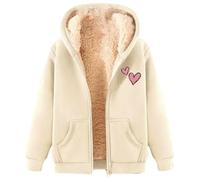 Felpa con cappuccio da donna, in pile Sherpa, foderata, con cerniera | Cappotti in pile da donna con cappuccio, con motivo a cuore rosa, isolamento pesante per l'inverno
