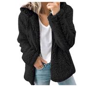 Felpa con cappuccio da donna in pile Sherpa foderata con zip intera invernale calda felpa con cappuccio soffice maglione con cappuccio cappotto cappotto cardigan da donna con cappuccio, #01 Nero, S