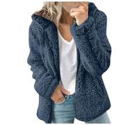 Felpa con cappuccio da donna in pile Sherpa foderata con zip intera invernale calda felpa con cappuccio soffice maglione con cappuccio cappotto cappotto cardigan da donna con cappuccio, Blu, S