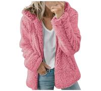 Felpa con cappuccio da donna in pile Sherpa foderata con zip intera invernale calda felpa con cappuccio soffice maglione con cappuccio cappotto cappotto cardigan da donna con cappuccio, Rosa acceso, S