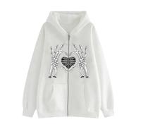 Felpa con cappuccio da donna in stile gotico Y2k, con cerniera, stile vintage con scheletro, stile anni '90, per adolescenti e ragazze, O bianco., XL