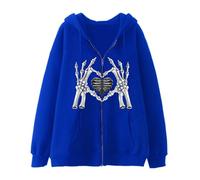 Felpa con cappuccio da donna in stile gotico Y2k, con cerniera, stile vintage con scheletro, stile anni '90, per adolescenti e ragazze, O blu., XL