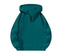 Felpa con cappuccio da donna, leggera, in pile, da donna, con cappuccio, tinta unita, a maniche lunghe, con cappuccio, in cotone, mezza zip, casual, per l'autunno e l'inverno, Blu marino, xxl