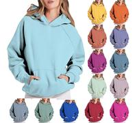 Felpa con cappuccio, da donna, lunga, con cappuccio, oversize, lunga, con tasca a marsupio, maglione classico, streetwear, sport, a maniche lunghe, Y2K, per ragazzi e campus, blu 2, XL