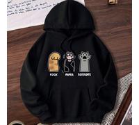 Felpa con cappuccio da donna, modello stampato "Zampa di animale del fumetto e lettere" , stile retrò da strada adatto a tutto, felpa con cappuccio casual e semplice per il tempo libero, taglia oversi