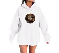 Felpa con cappuccio da donna, motivo Halloween, a maniche lunghe, casual, confortevole, alla moda invernale, bianco, S