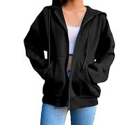 Felpa con cappuccio da donna, nera, oversize, sportiva, a maniche lunghe, con coulisse, con chiusura lampo, tinta unita, per motociclisti, morbida giacca da trekking, Nero , s