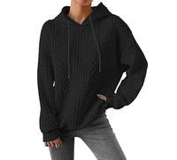 Felpa con cappuccio da donna, oversize, a maniche lunghe, con tasche, girocollo, tinta unita, a maniche lunghe, con cappuccio, per adolescenti, ragazze, in cotone, morbido maglione casual, Nero , M