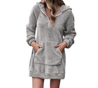Felpa con cappuccio da donna, oversize, con cappuccio, con tasche, giacca invernale con scollo a V, felpa con cerniera, comoda giacca per attività all'aria aperta, calda con cappuccio, grigio., XL