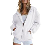 Felpa con cappuccio da donna, oversize, con cerniera, casual, con cappuccio, per ragazze e adolescenti, Y2K, A# Bianco, L