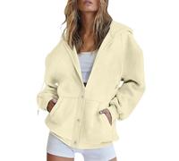 Felpa con cappuccio da donna, oversize, con chiusura lampo, felpa con cappuccio, felpa da donna, felpa con cappuccio autunnale e invernale, tinta unita, con cappuccio, giallo chiaro, XXL