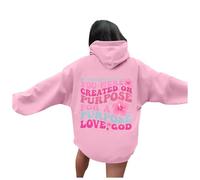 Felpa con cappuccio da donna, oversize, con scollo rotondo, elegante stampa a lettere, come una lunga e comoda felpa con cappuccio bianca, per, Colore: rosa., 5XL