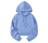 Felpa con cappuccio da donna, oversize, cropped, elegante, Y2K, a maniche lunghe, tinta unita, sportiva, comoda, vintage, streetwear, casual, in cotone, con cappuccio corto da donna, Celeste., m