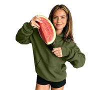 Felpa con cappuccio da donna oversize in poliestere con tasca a marsupio e spalle sovrapposte e polsini larghi per abiti semplici da indossare nella vita di tutti i giorni e in viaggio, Verde scuro, S