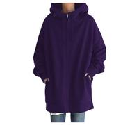 Felpa con cappuccio, da donna, oversize, lunga, con cappuccio, invernale, antivento, caldo, con chiusura a strappo, per esterni, in pile leggero, con tasche, giacca a vento, 33, S