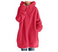 Felpa con cappuccio, da donna, oversize, lunga, con cappuccio, invernale, antivento, caldo, con chiusura a strappo, per esterni, in pile leggero, con tasche, giacca a vento, 34, XXL
