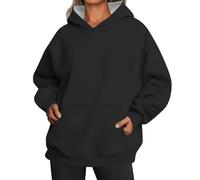 Felpa con cappuccio da donna, oversize, maglione sportivo, a maniche lunghe, in pile, con cappuccio, tinta unita, basic, per adolescenti, ragazze, streetwear, 47, XL