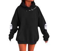 Felpa con cappuccio da donna, oversize, per il tempo libero, adolescente, per Halloween, con stampa a maniche lunghe, per lo sport, il fitness, le attività all'aria aperta, Nero , L