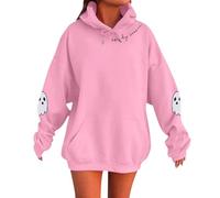 Felpa con cappuccio da donna, oversize, per il tempo libero, adolescente, per Halloween, con stampa a maniche lunghe, per lo sport, il fitness, le attività all'aria aperta, Colore: rosa., L