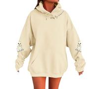 Felpa con cappuccio da donna, oversize, per il tempo libero, adolescente, per ragazze, maglione Aesthetic Y2K, Hip Hop, con cappuccio, a maniche lunghe, con coulisse e tasche, beige., L