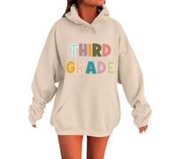 Felpa con cappuccio da donna, oversize, per la scuola, l'inverno, casual, con cappuccio, a maniche lunghe, in cotone, versatile, per la primavera e l'autunno, beige., XXL