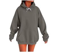 Felpa con cappuccio da donna, oversize, tinta unita, look boyfriend, con cappuccio e tasca, elegante e alla moda, grigio., L