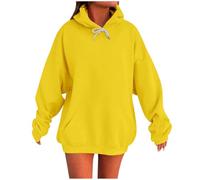 Felpa con cappuccio da donna, oversize, tinta unita, look boyfriend, con cappuccio e tasca, elegante e alla moda, giallo., M