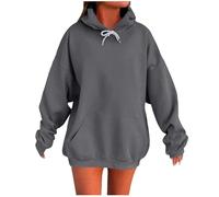 Felpa con cappuccio da donna, oversize, tinta unita, look boyfriend, con cappuccio e tasca, elegante e alla moda, grigio scuro, S
