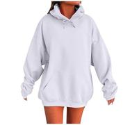 Felpa con cappuccio da donna, oversize, tinta unita, look boyfriend, con cappuccio e tasca, elegante e alla moda, bianco, M