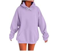 Felpa con cappuccio da donna, oversize, tinta unita, look boyfriend, con cappuccio e tasca, elegante e alla moda, viola., XL