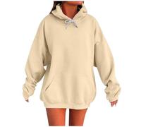 Felpa con cappuccio da donna, oversize, tinta unita, look boyfriend, con cappuccio e tasca, elegante e alla moda, beige., L