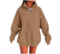Felpa con cappuccio da donna, oversize, tinta unita, look boyfriend, con cappuccio e tasca, elegante e alla moda, cammello, S
