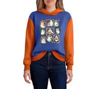 Felpa con cappuccio da donna per Halloween, design Colorblock, con graziosi ritratti fantasmi | Felpa con cappuccio bicolore per l'autunno, Stil_y02 blu, 3XL