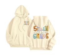 Felpa con cappuccio da donna per il primo giorno di scuola, felpa a maniche lunghe, con stampa a lettere, maglione con tasche, beige., XXL