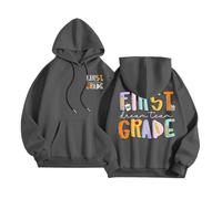 Felpa con cappuccio da donna per il primo giorno di scuola, felpa a maniche lunghe, con stampa a lettere, maglione con tasche, traspirante, grigio scuro, XXL