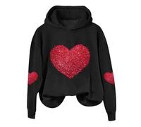 Felpa con cappuccio da donna San Valentino Top da donna primavera e autunno nuovo tempo libero moda amore stampa felpa con cappuccio a maniche lunghe per regali festival 2026, Nero , XXL