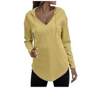 Felpa con cappuccio da donna, scollo a V, a maniche lunghe, con coulisse, tasca con cappuccio, chic ed elegante, tinta unita, con cappuccio, slim fit, casual, per autunno e inverno