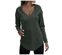 Felpa con cappuccio da donna, scollo a V, a maniche lunghe, con coulisse, tasca con cappuccio, chic ed elegante, tinta unita, con cappuccio, slim fit, casual, per autunno e inverno