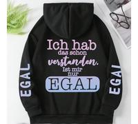 Felpa con cappuccio da donna taglie forti con grafica in tedesco "Ich Hab Das Schon Verstanden. Ist Mir Nur EGAL" e testo "EGAL" sulle maniche, moda autunnale 0XL,1XL,2XL,3XL,4XLNataleTessuto in magli