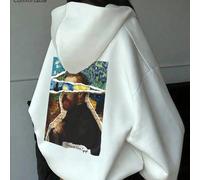 Felpa con cappuccio da donna, top da donna in cotone autunnale e invernale, stampa patchwork di ritratti artistici di Van Gogh, felpa con cappuccio a spalla scesa, felpa oversize curva, versatile, sti