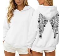 Felpa con cappuccio da donna UK con strass ala d'angelo con tasca, bianco, XL