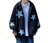 Felpa con cappuccio da donna Y2K con stampa a stelle, oversize, con grafica grunge da fata, con cappuccio, giacca estetica Harajuku per ragazze E-Girls abbigliamento streetwear, Nero , XL