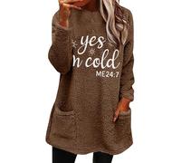Felpa con cappuccio da donna Yes I'm Cold Me 24:7 stampata in pile con cappuccio carino autunno abiti per le donne, Caff, XXL