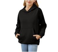 Felpa con cappuccio da ragazza, con cappuccio, leggera, a maniche lunghe, classica, a maniche lunghe, tinta unita, abbigliamento sportivo invernale per 2-12 anni, Nero , 11-12 Jahre