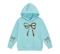 Felpa con cappuccio da ragazza con stampa leopardata con fiocco pullover a | Maglione casual largo con tasca, polsini e orlo a costine, top autunnale per lo sport scolastico
