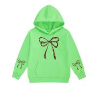 Felpa con cappuccio da ragazza con stampa leopardata con fiocco pullover a | Maglione casual largo con tasca, polsini e orlo a costine, top autunnale per lo sport scolastico