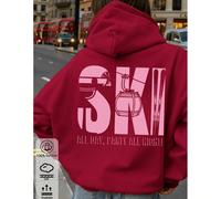 Felpa con cappuccio da sci da donna: pensata per le feste di un giorno intero e per essere indossata fino a tarda notte, con uno stile casual per tutti i giorni, realizzata in morbido cotone al 100%, 