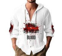 Felpa con cappuccio da uomo 3D Bloody Splatter Pattern Stampa Lino Felpe con cappuccio Macchia di Sangue Button Up Pullover Top Costume Vacanza Adulto Spaventoso, Sto bene, non è il mio sangue, XXXL